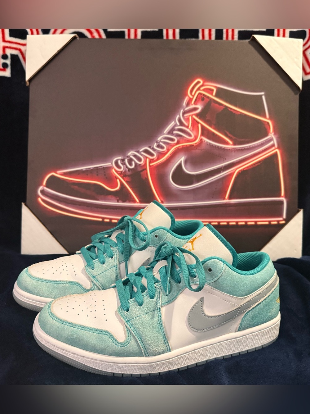 Nike Men's Jordan Low-Top Sneakers in Teal, White, Size 9 - send an offer